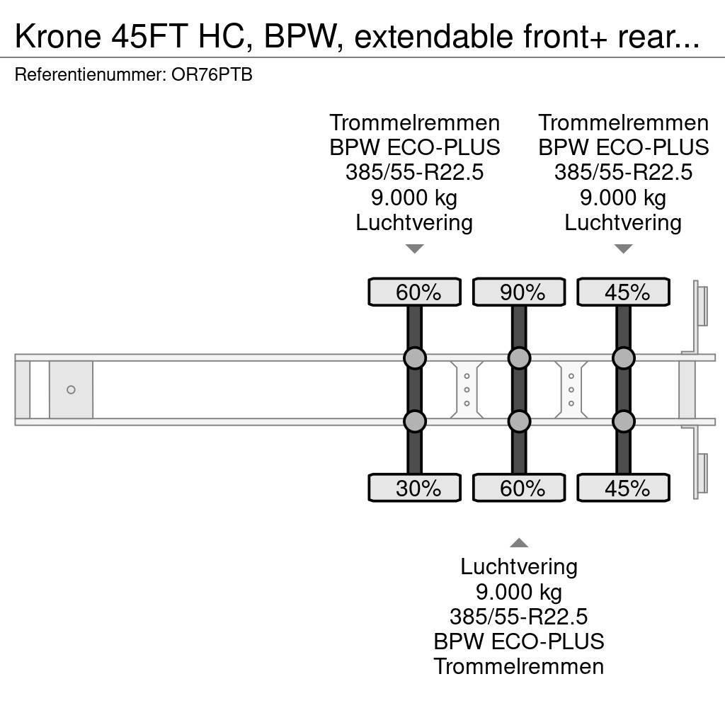 Krone 45FT HC, BPW, extendable front+ rear+ bumper, NL-c Containerchassis