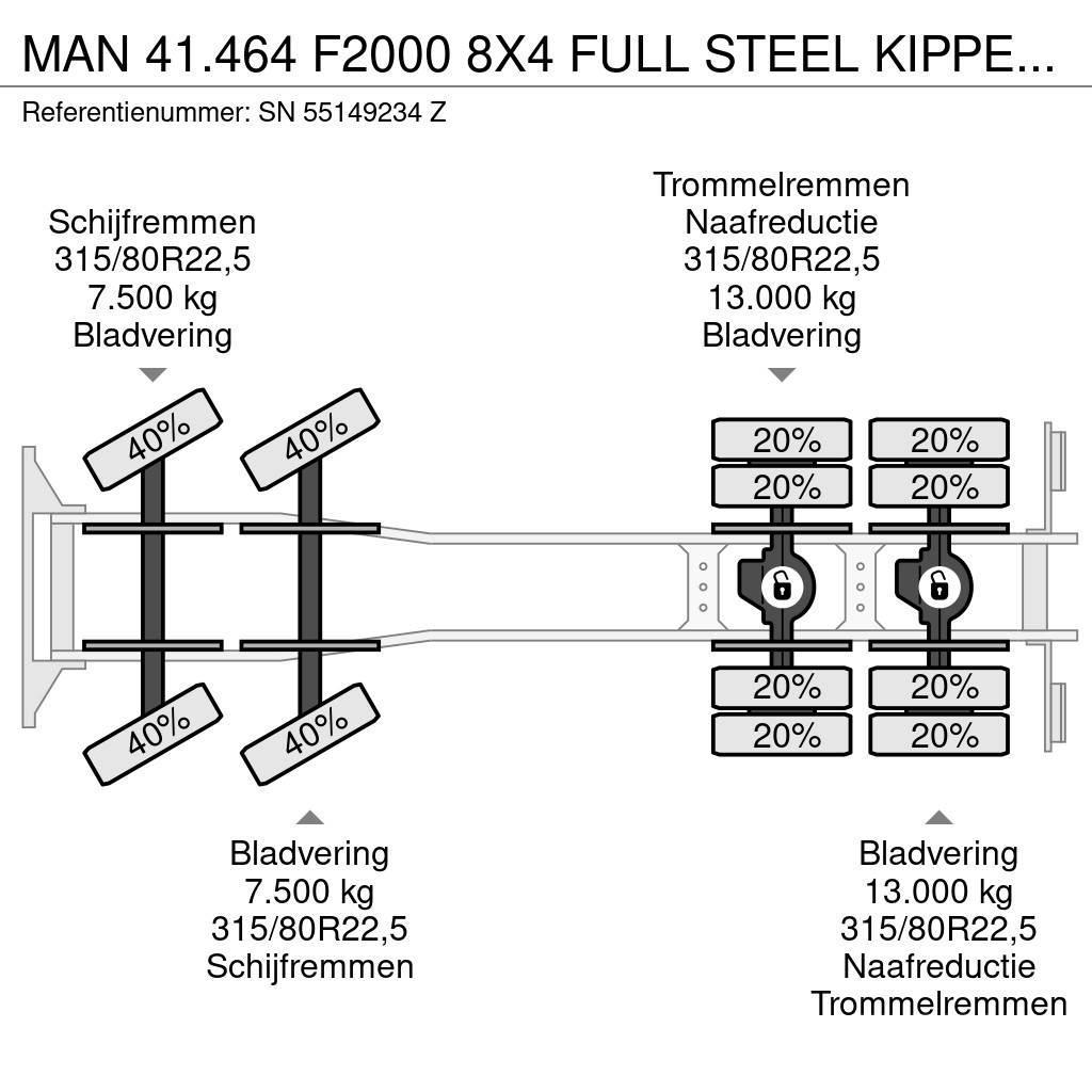 MAN 41.464 F2000 8X4 FULL STEEL KIPPER (EURO 2 / ZF16 Tipper trucks