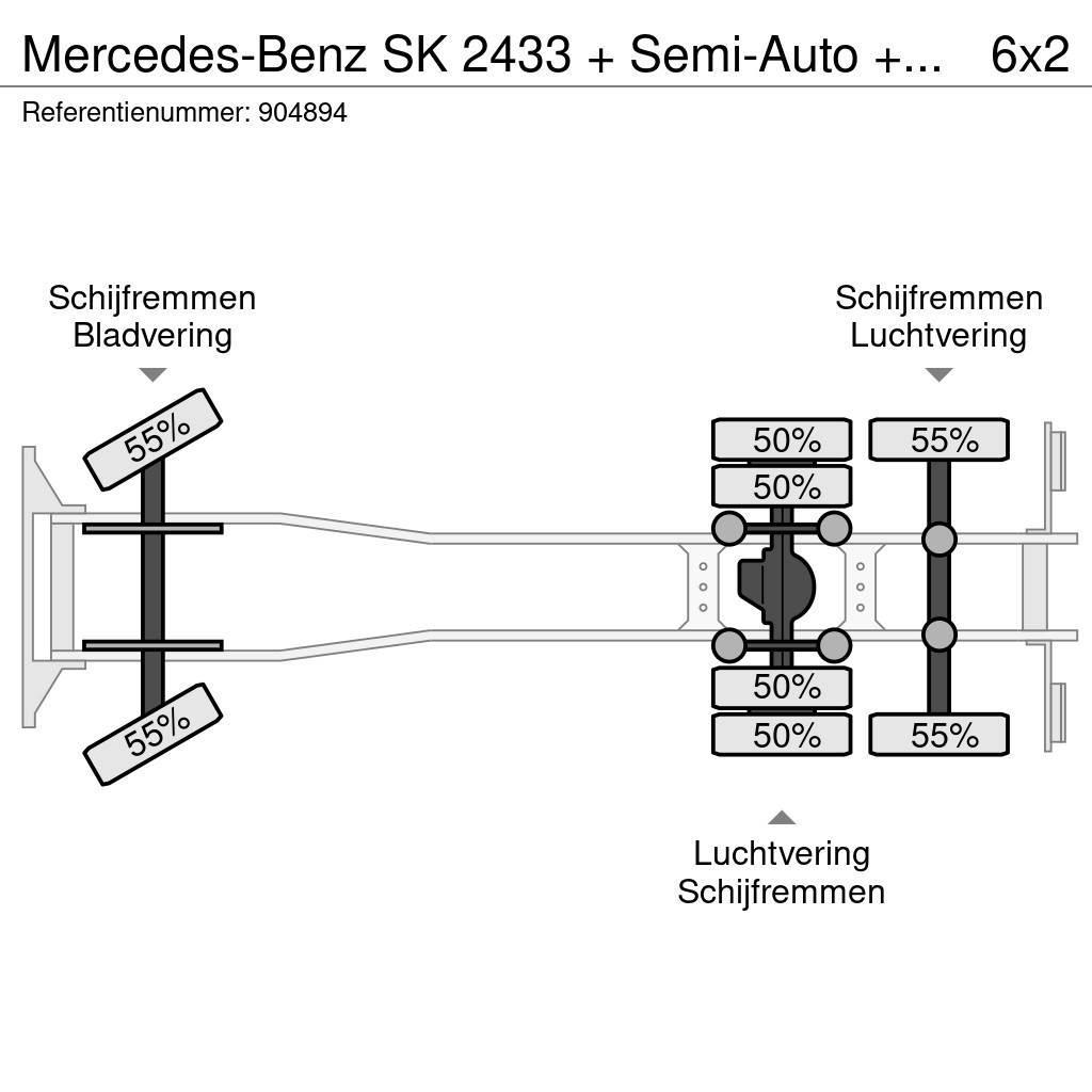 Mercedes-Benz SK 2433 + Semi-Auto + PTO + Serie 14 Crane + 3 ped Container Frame trucks