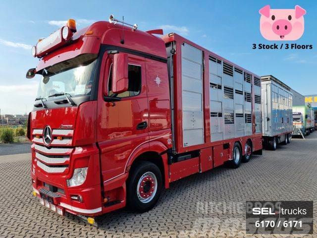 Mercedes-Benz Actros / Durchladezug / 3 Stock / Lenkachse Animal transport trucks