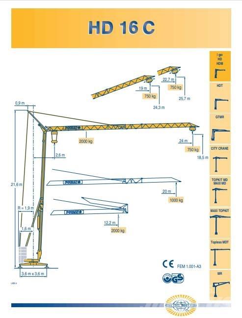 Potain HD 16 C Snelmontage kranen
