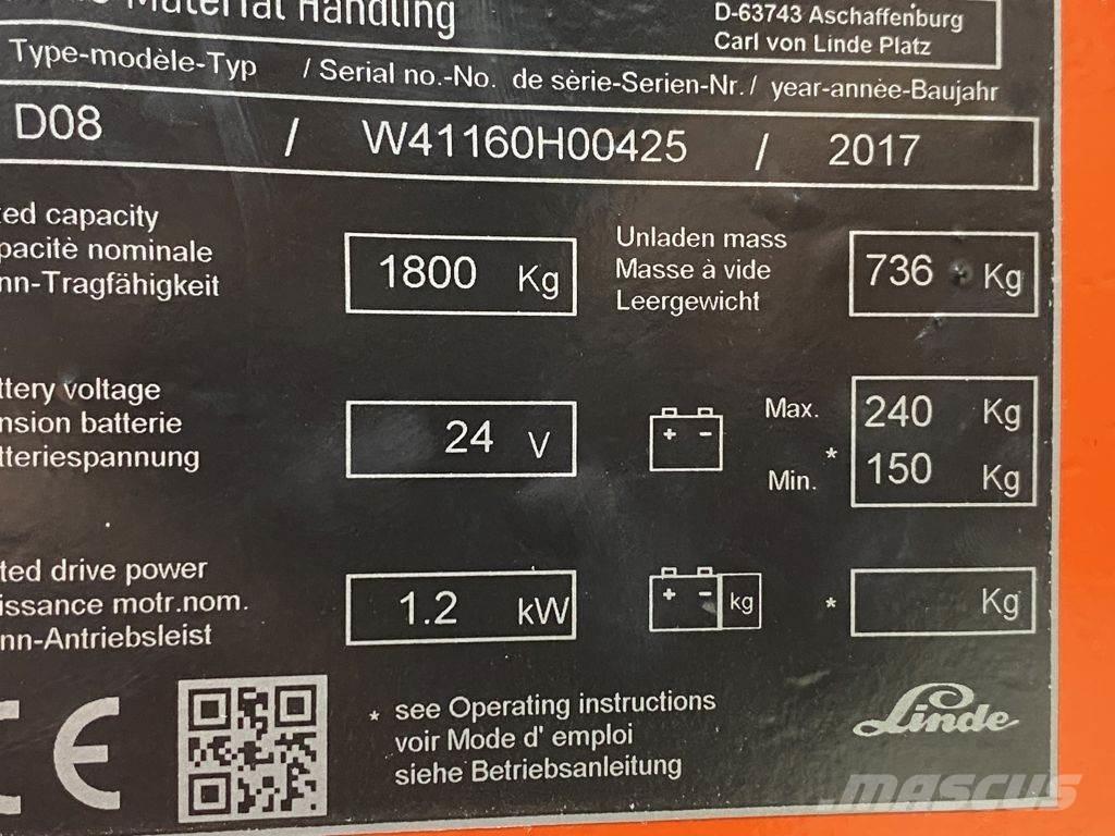 Linde D08 Meeloop stapelaar