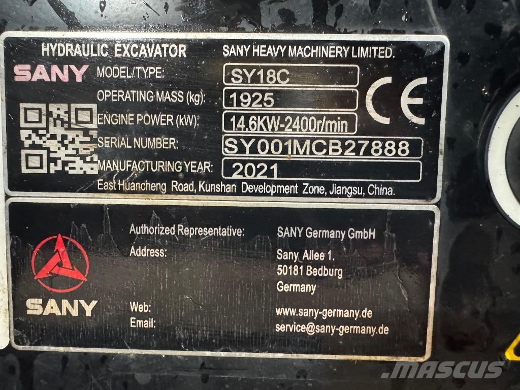 Sany SY 18 C Minigraafmachines < 7t