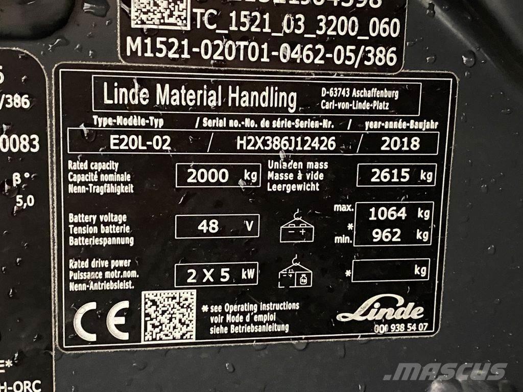 Linde E20L-02 Elektrische heftrucks