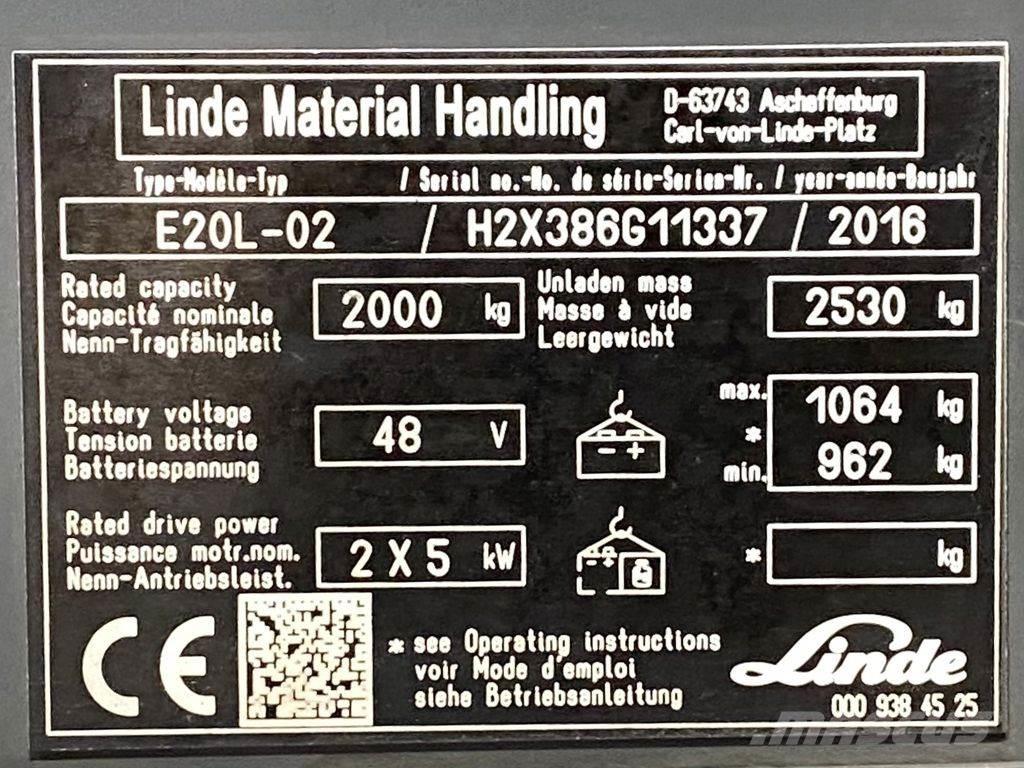 Linde E20L Elektrische heftrucks