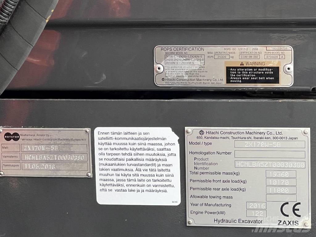 Hitachi ZX 170W-5B Wielgraafmachines