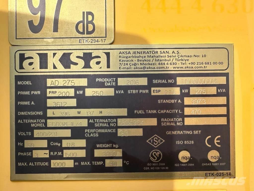 Doosan Aksa AD275 Overige generatoren