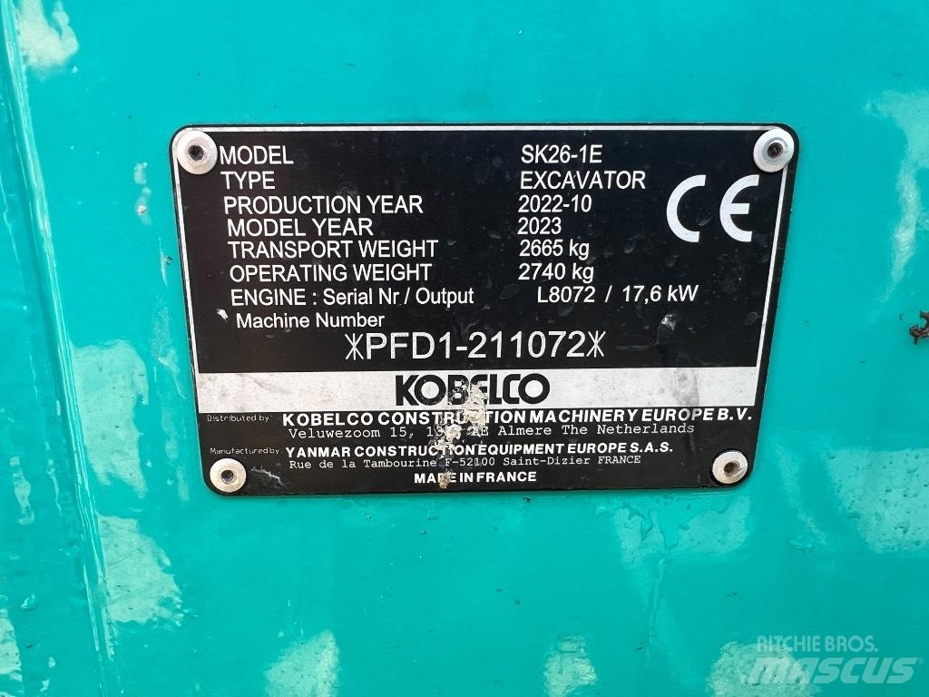 Kobelco SK 26 1E Minigraafmachines < 7t