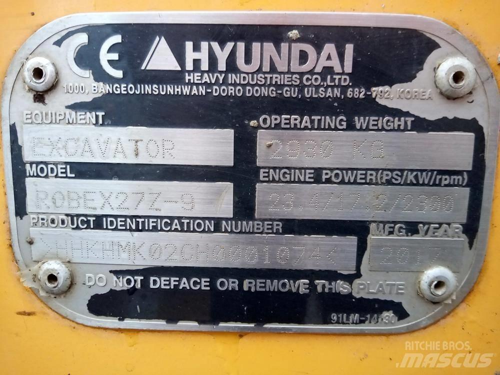 Hyundai Robex 27Z-9 Minigraafmachines < 7t