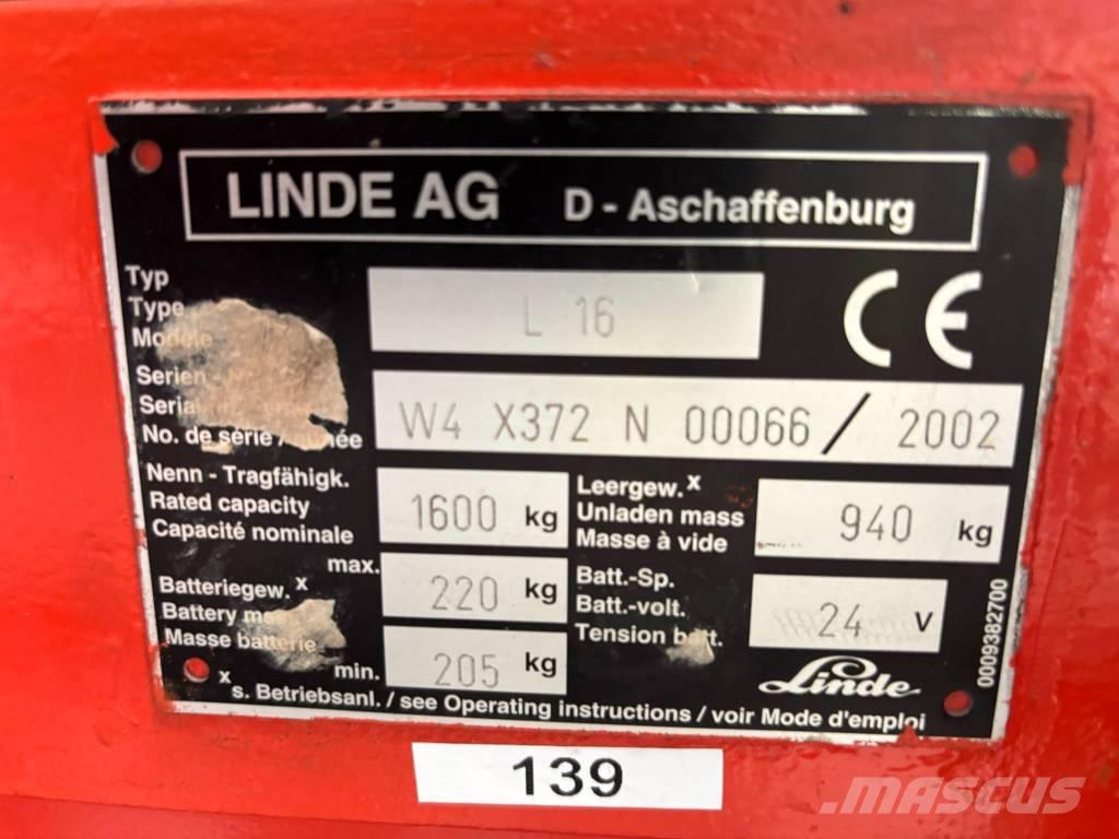 Linde L16 Meeloop stapelaar