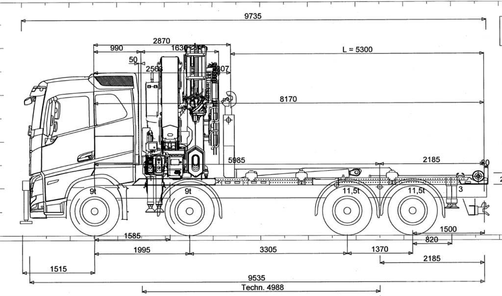 Volvo FH 540 8X4 Vlakke laadvloer met kraan
