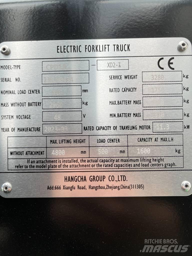 Hangcha CPD18-XD2-I Elektrische heftrucks