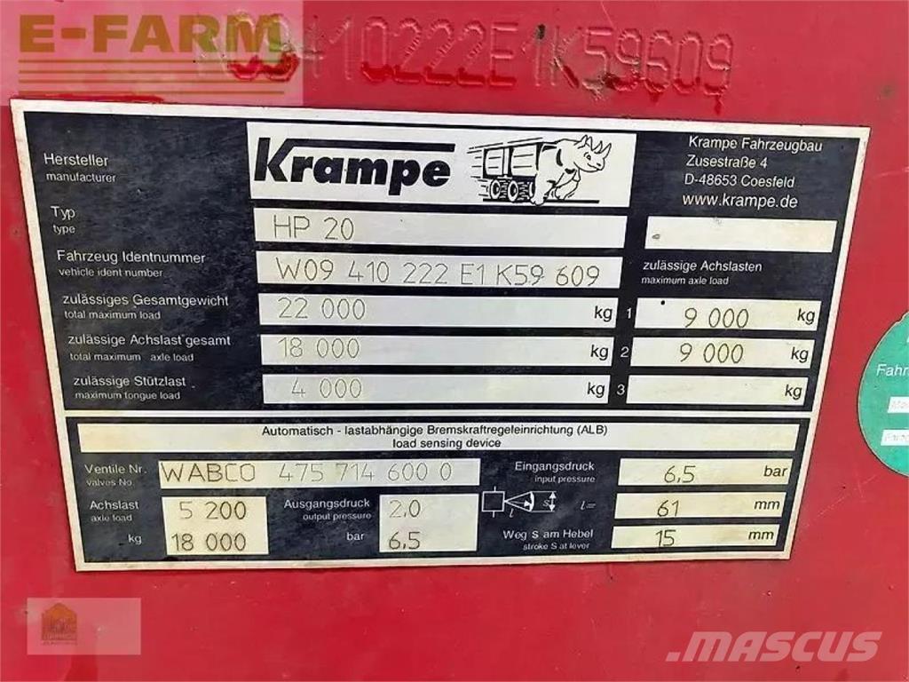 Krampe hp 20 Universele aanhangers