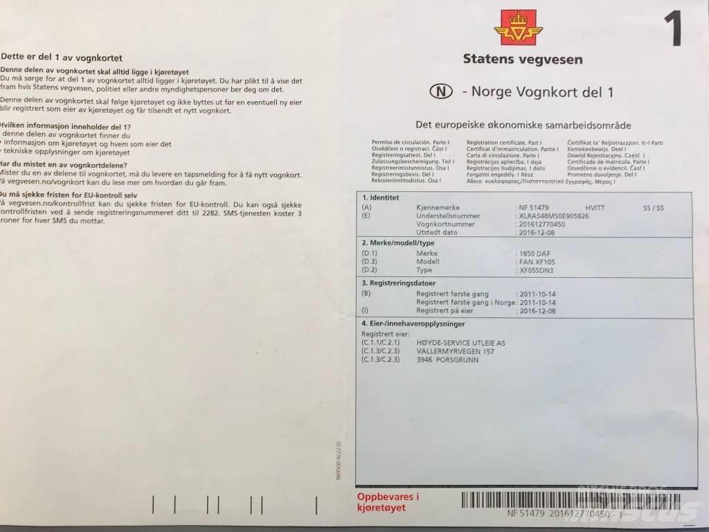 DAF 1850 FAN XF 105 Vrachtwagen met vlakke laadvloer en lier