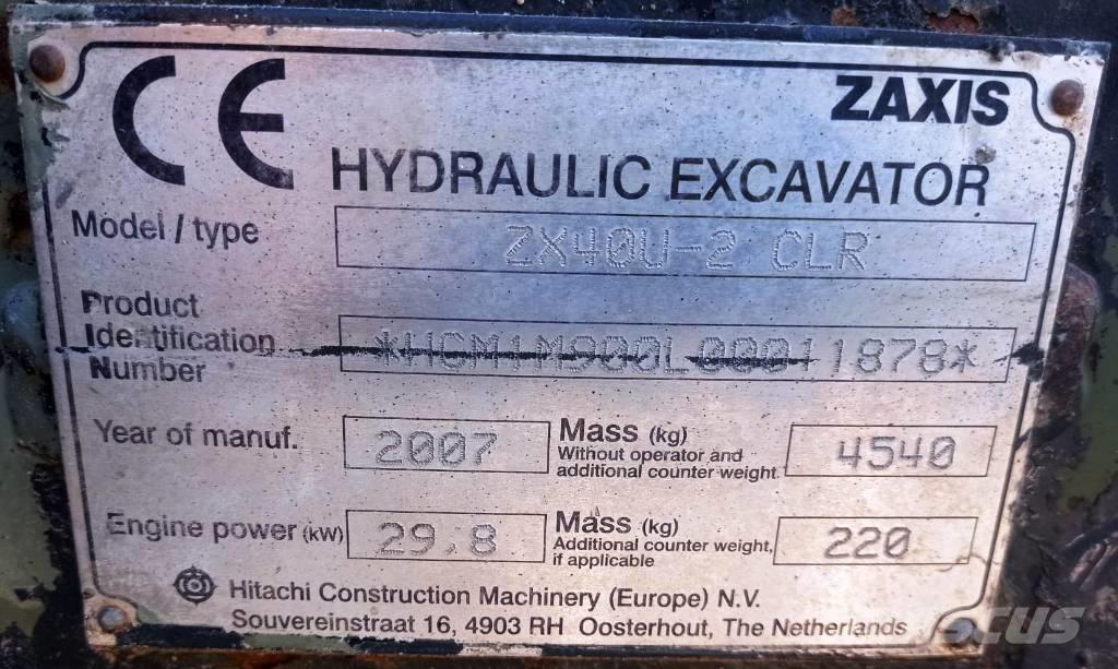 Hitachi ZX 40 U-2 Minigraafmachines < 7t