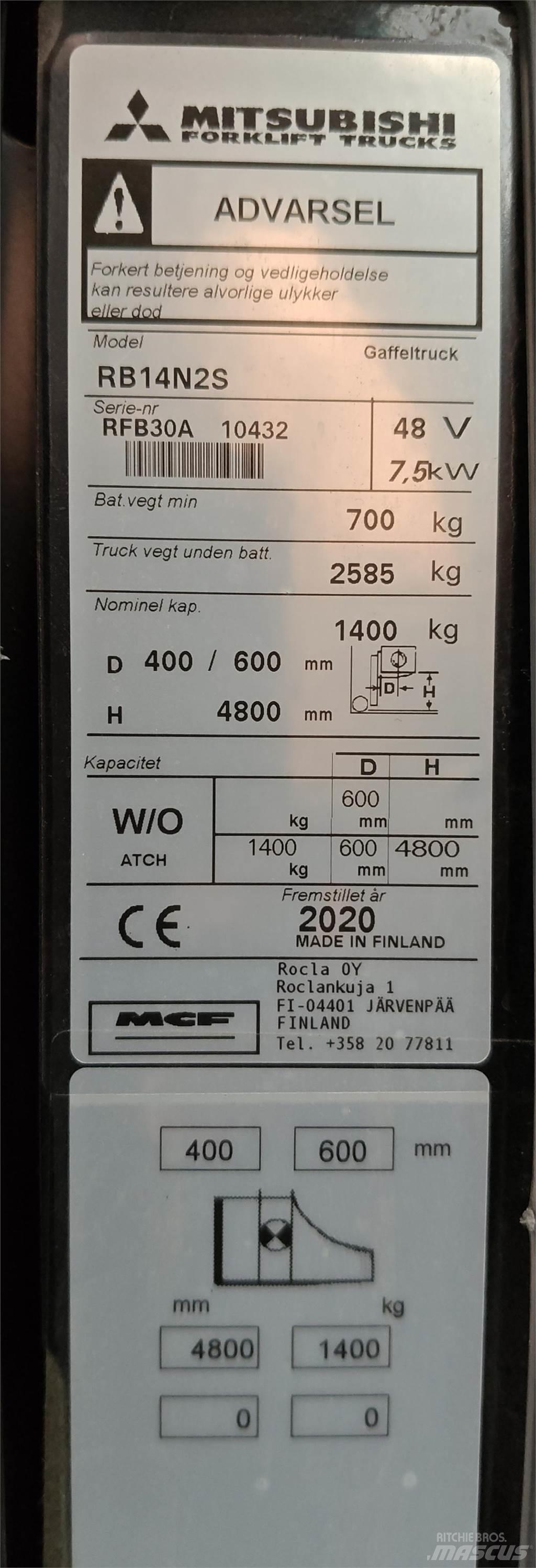 Mitsubishi RB14N2S Reachtruck voor hoog niveau