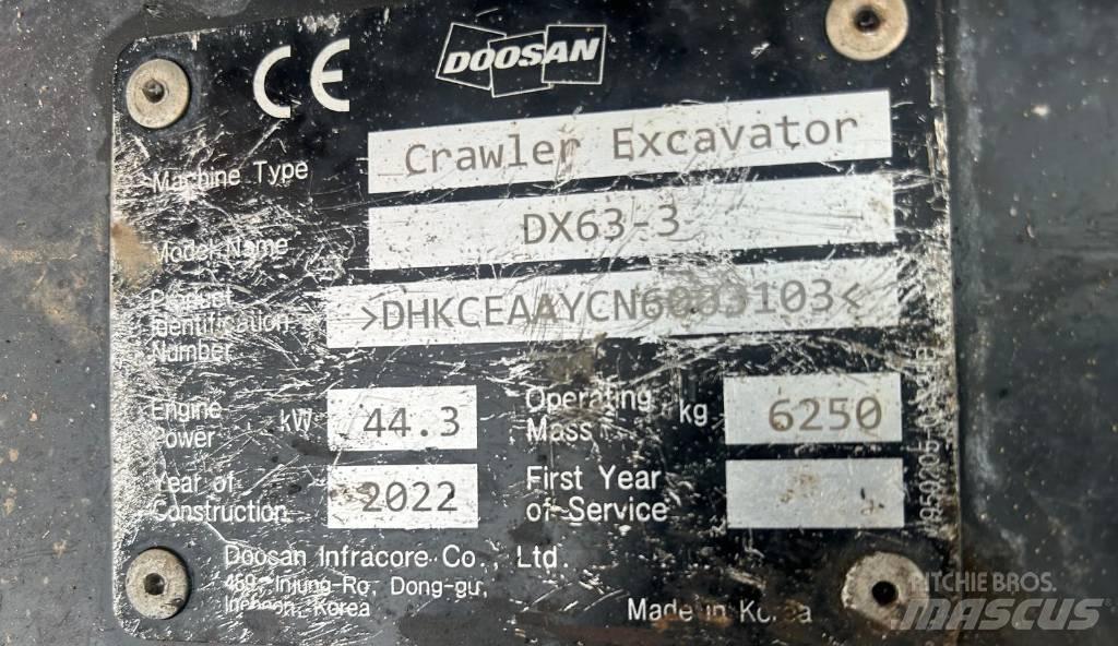 Doosan DX 63-3 Rupsgraafmachines