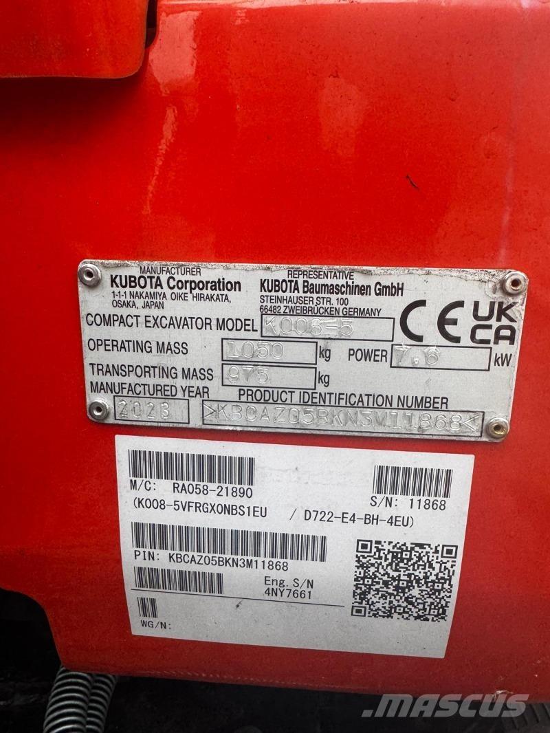 Kubota K008-5 Minigraafmachines < 7t
