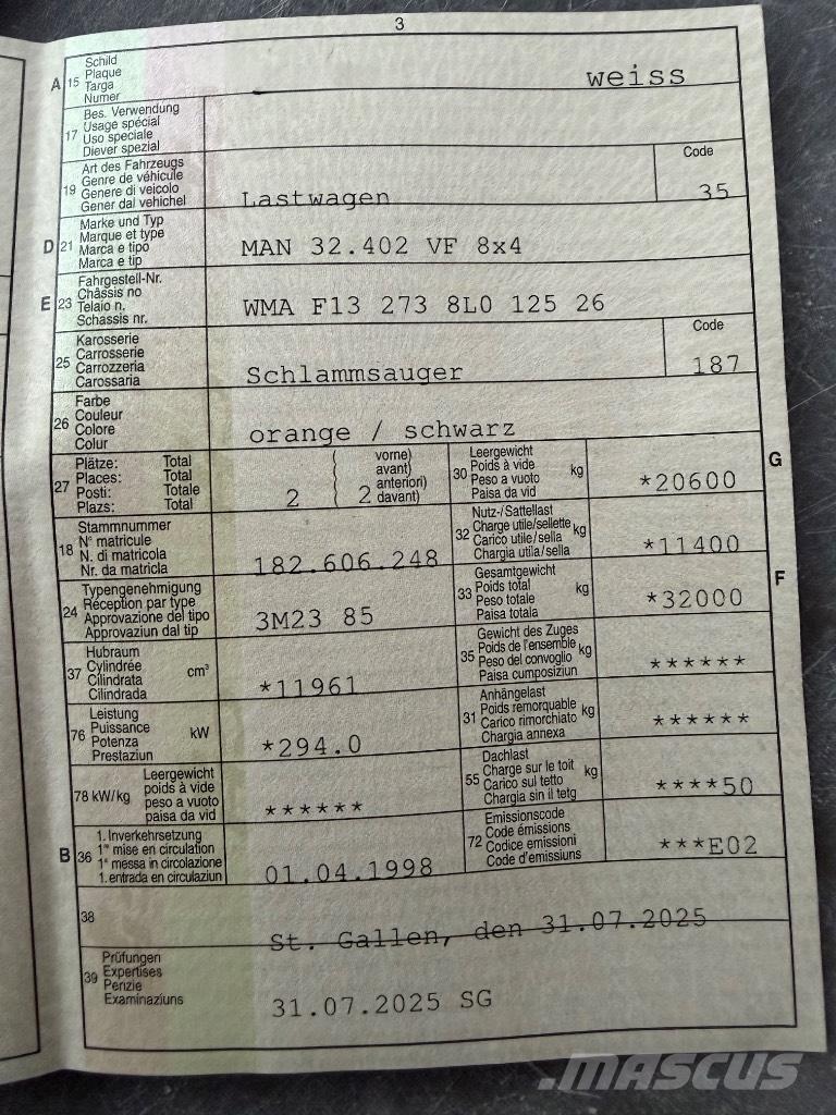 MAN 32.402 VF 8x4 Kolkenzuigers