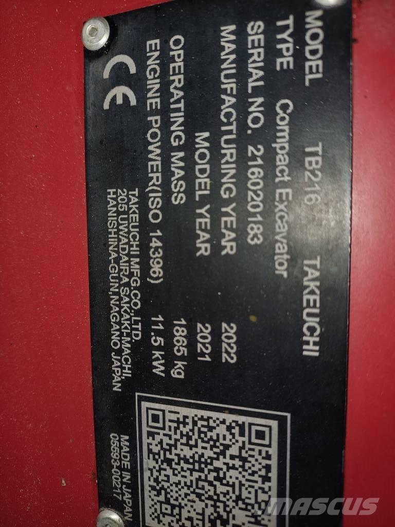 Takeuchi TB 216 Minigraafmachines < 7t