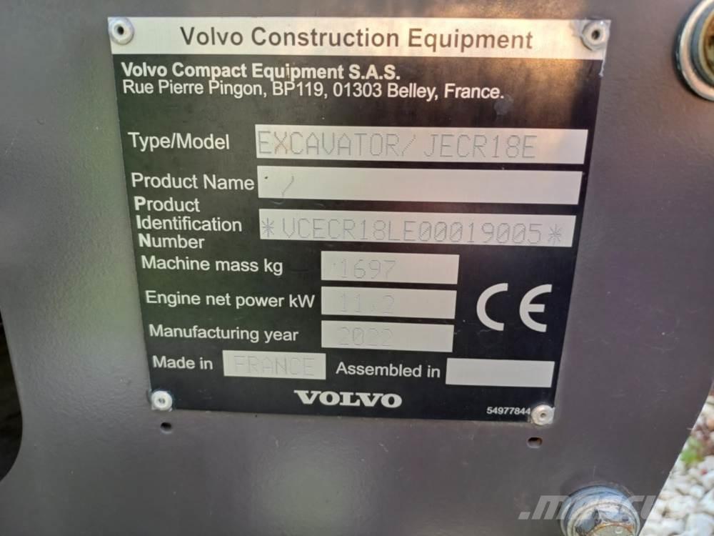 Volvo JECR18E Minigraafmachines < 7t