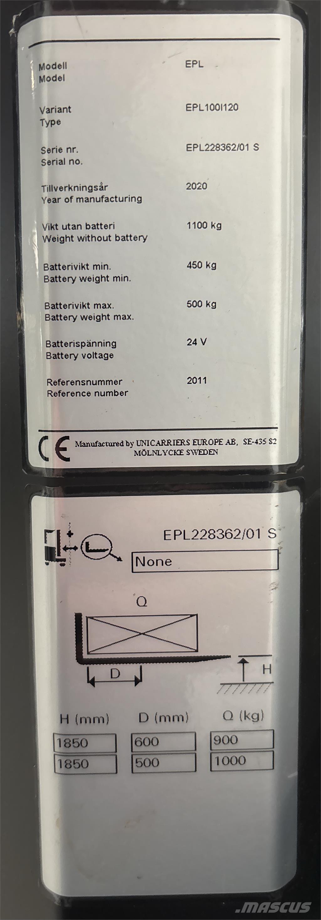 UniCarriers EPL100 Orderpicker voor laag niveau