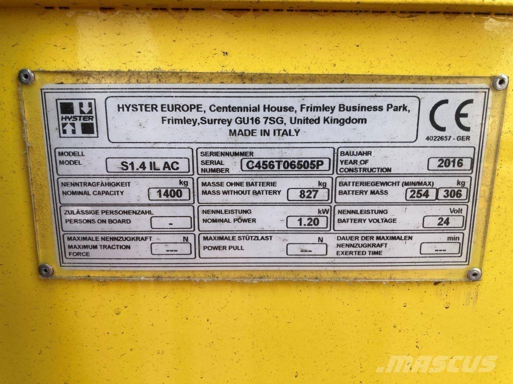 Hyster S 1.4 IL Meeloop stapelaar