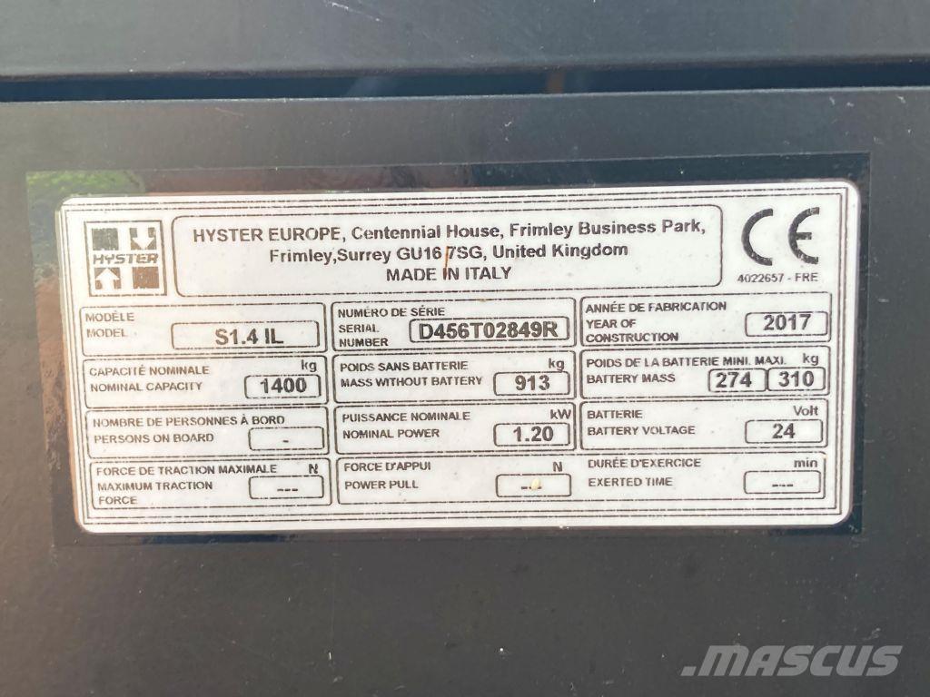 Hyster S 1.4 IL Meeloop stapelaar