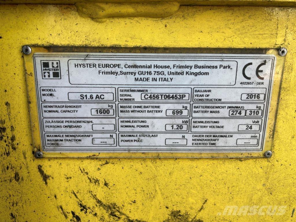 Hyster S 1.6 AC Meeloop stapelaar