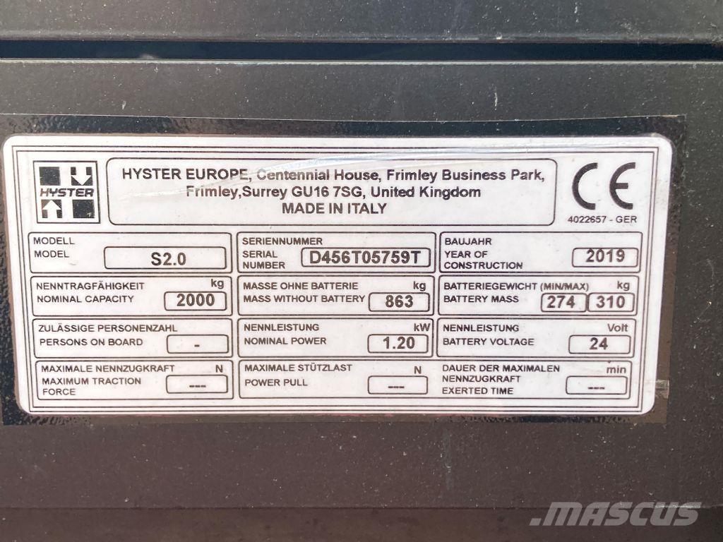 Hyster S 2.0 Meeloop stapelaar