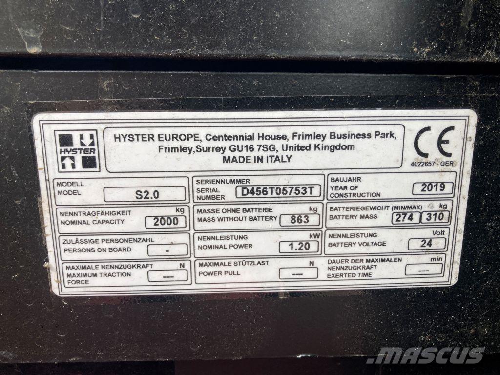 Hyster S 2.0 Meeloop stapelaar