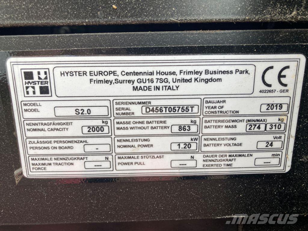 Hyster S 2.0 Meeloop stapelaar