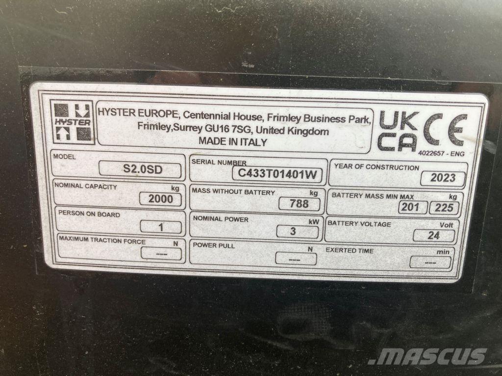 Hyster S 2.0SD Meeloop stapelaar