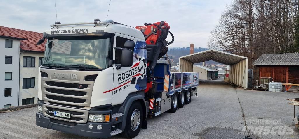 Scania G 490 Vlakke laadvloer met kraan