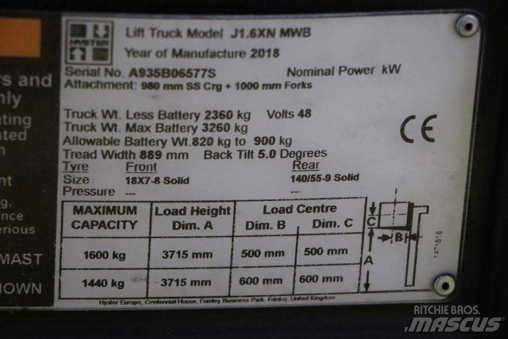Hyster J1.6XN Elektrische heftrucks
