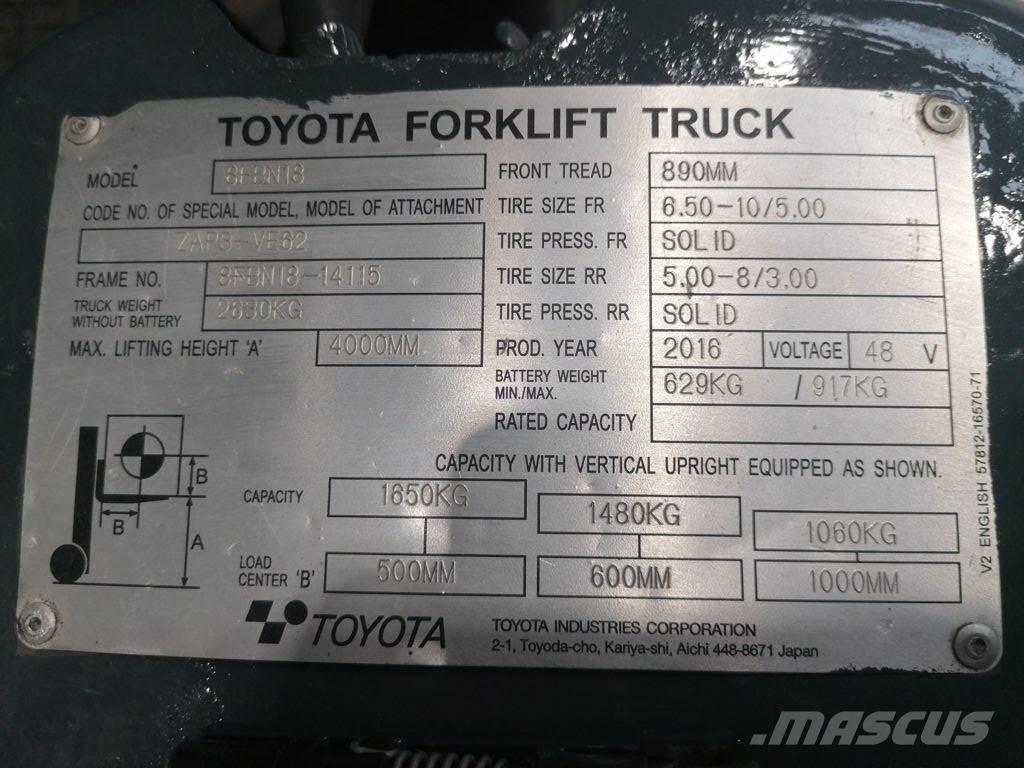Toyota 8FBN18 Elektrische heftrucks