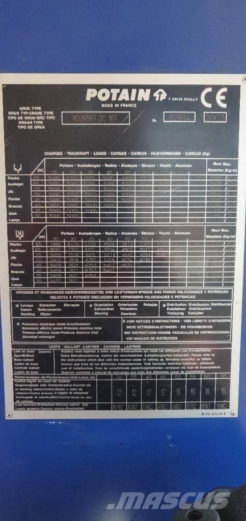 Potain MD265 Torenkranen