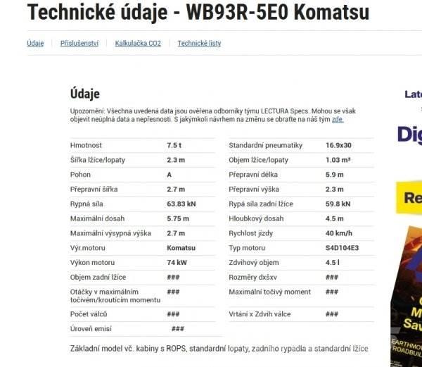 Komatsu WB 93 R Graaf-laadcombinaties