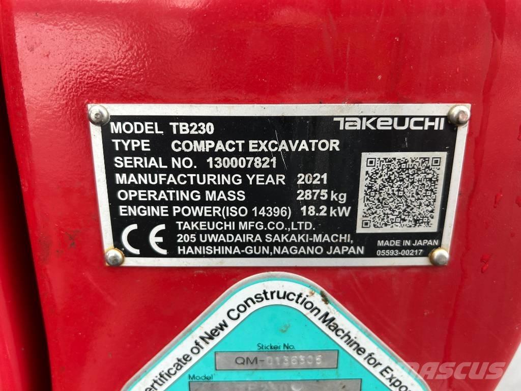 Takeuchi TB 230 V3 Minigraafmachines < 7t