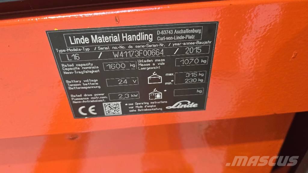 Linde L 16 Meeloop stapelaar