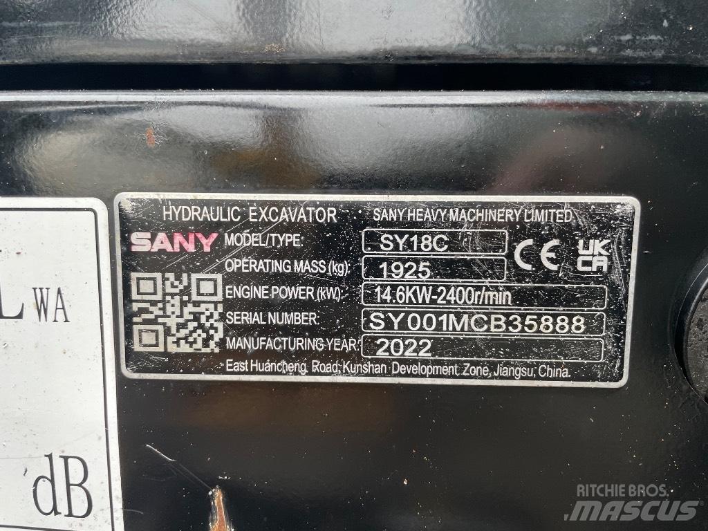 Sany SY 18 C Minigraafmachines < 7t
