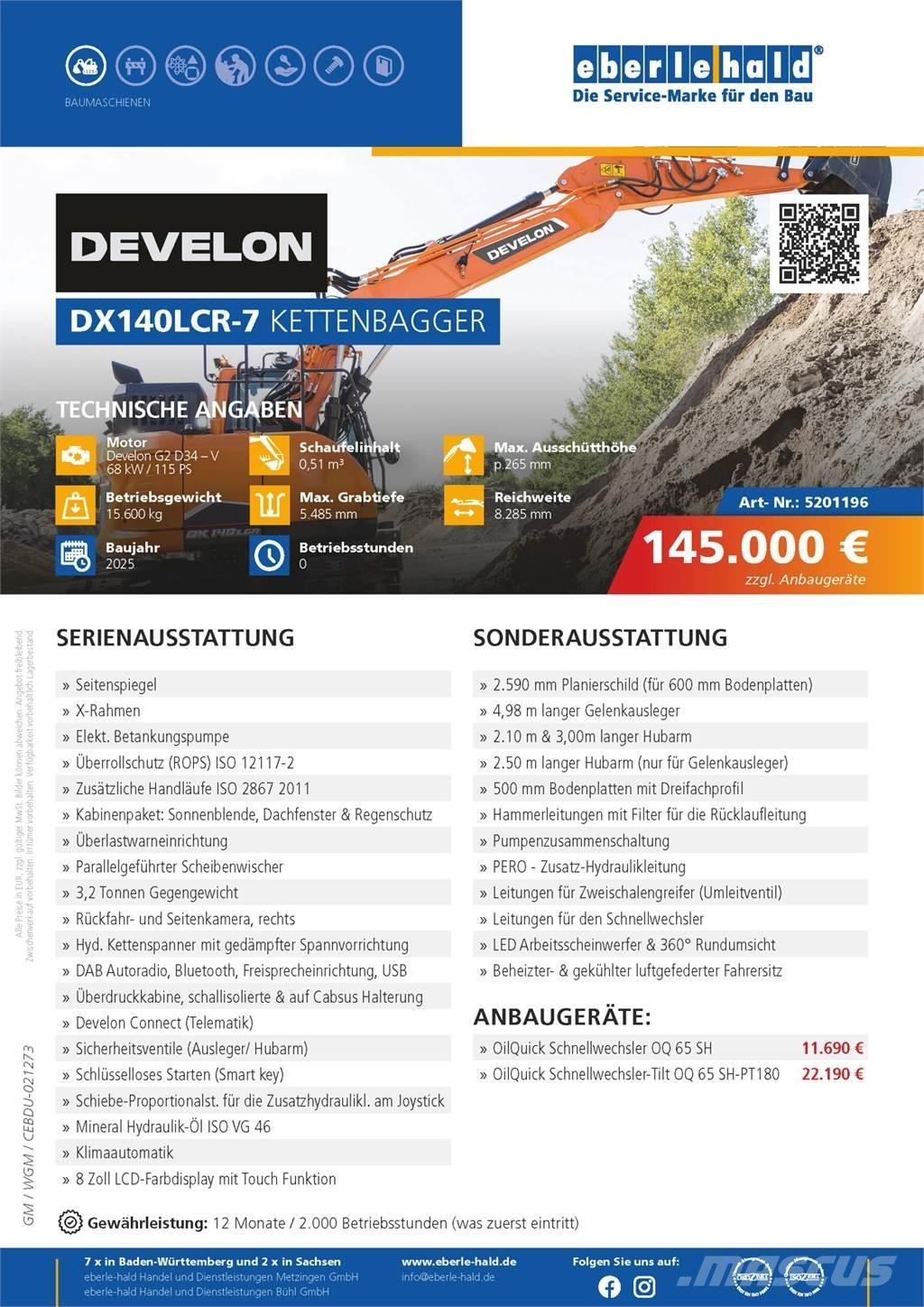 Develon DX140LCR-7 Rupsgraafmachines