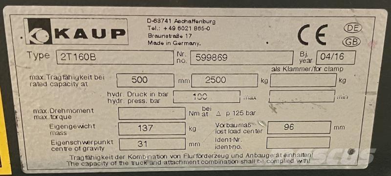 Kaup 2T160B Overige gebruikte aanbouwapparatuur en componenten