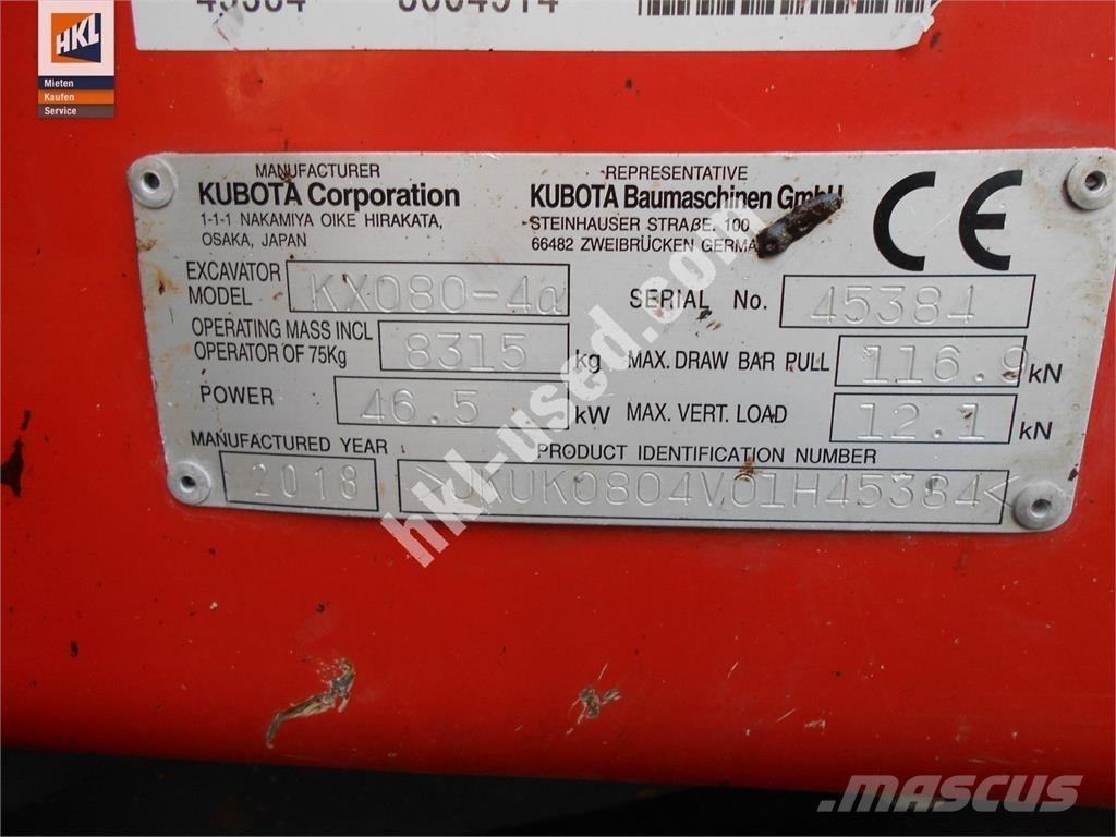 Kubota KX 080-4 Minigraafmachines < 7t