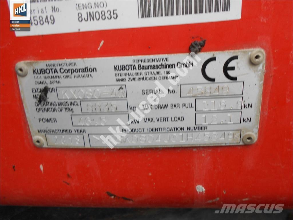 Kubota KX 080-4 Minigraafmachines < 7t