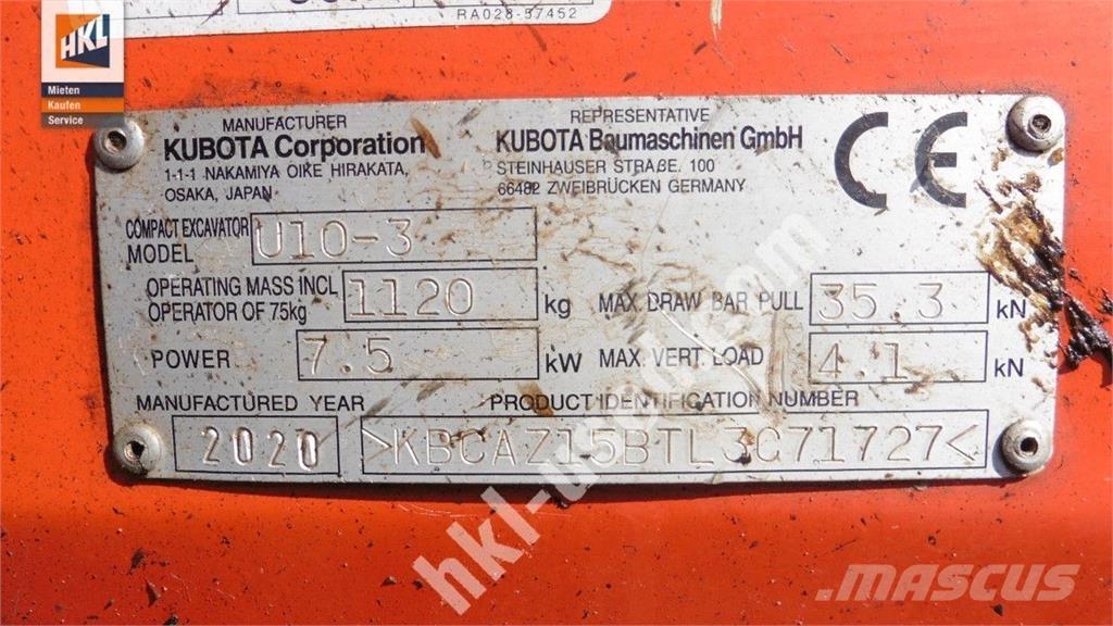 Kubota U 10-3 Minigraafmachines < 7t