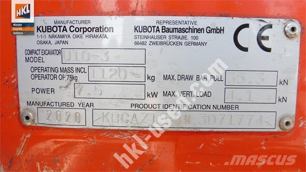Kubota U 10-3 Minigraafmachines < 7t