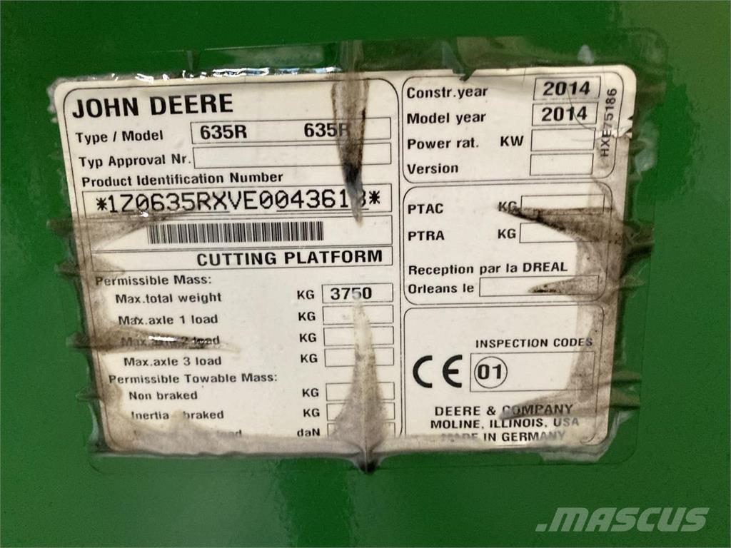 John Deere 635R Maaidorser aanbouwdelen