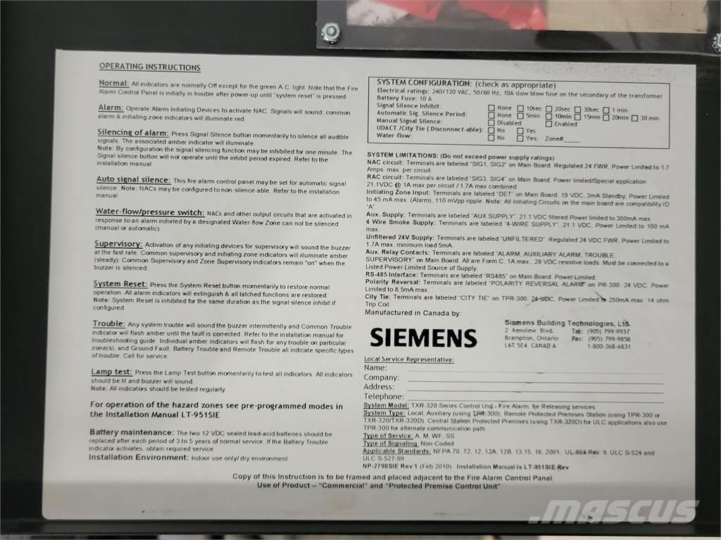 Siemens TXR-320 Bouw - Overige