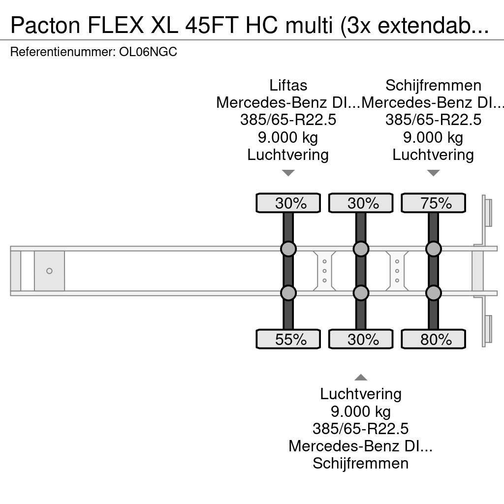 Pacton FLEX XL 45FT HC multi (3x extendable), liftaxle, M Containerchassis